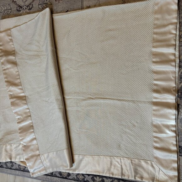 Satin Trimmed Textured Ivory Shower Curtain Farmhouse - Picture 1 of 3